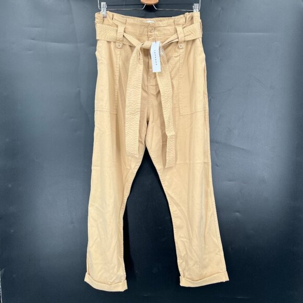 NEW Topshop‎ high rise Rory paperbag waist belted cropped utility pants khaki 12